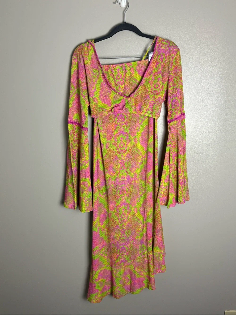 Luli Fama‎ Pink & Lime Born to Be Wild Tie-Front Two-Piece Cover-Up Set Small